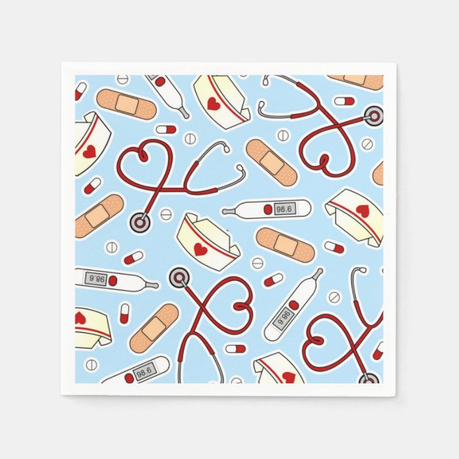 Nurse Theme Napkins Blue Serviette (Vorderseite)