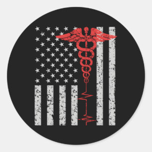 Nurse Thin Red Line Caduceus American Flag Runder Aufkleber