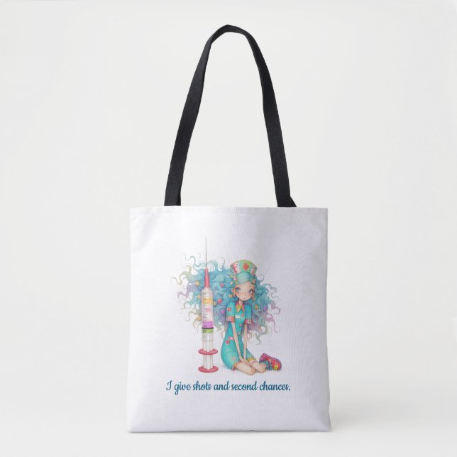 Nurse Tote Bag. I give shots and second chances. (Vorderseite)