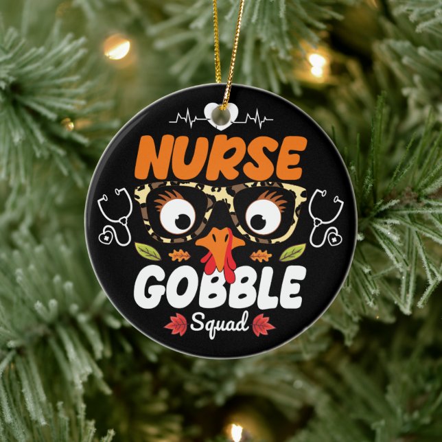 Nurse Turkey Gobble Squad Erntedank nähren Keramik Ornament (Baum)
