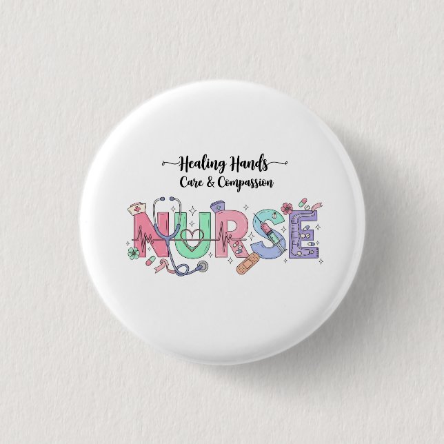 Nurse Typography with Stethoscope Medical Icons  Button (Vorderseite)