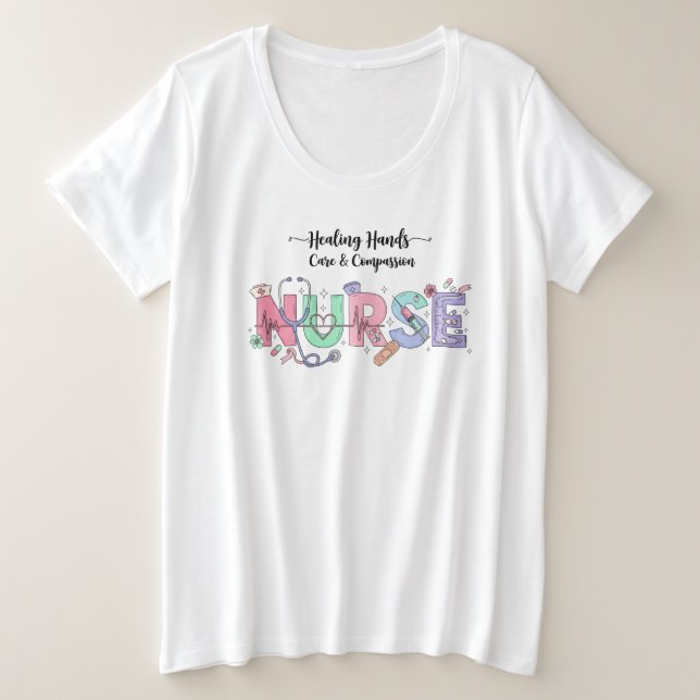 Nurse Typography with Stethoscope Medical Icons  Große Größe T-Shirt (Design vorne)