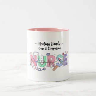 Nurse Typography with Stethoscope Medical Icons  Zweifarbige Tasse