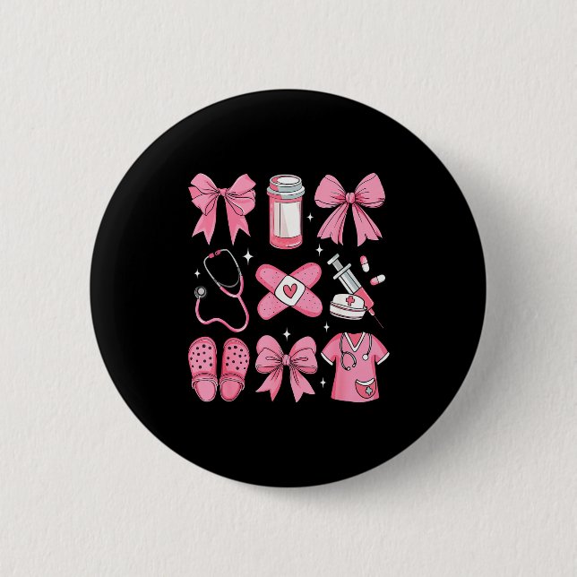 Nurse Valentines Day Coquette Bow Valentine Nurse  Button (Vorderseite)