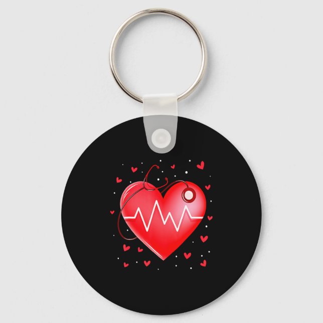 Nurse Valentines Day Heart Stethoscope 2 _1  Schlüsselanhänger (Vorderseite)