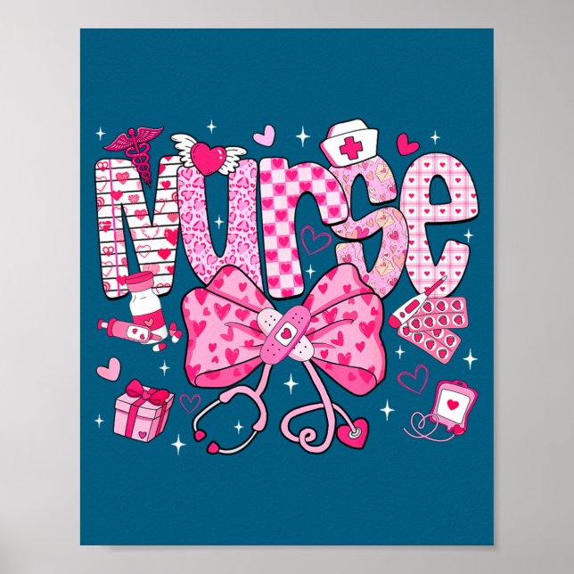 Nurse Valentine's Day Heart Stethoscope Er Icu Nic Poster (Vorne)