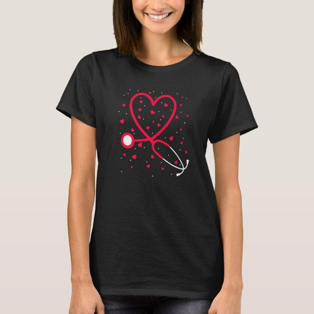 Nurse Valentine's Day Heart Stethoscope T-Shirt (Vorderseite)
