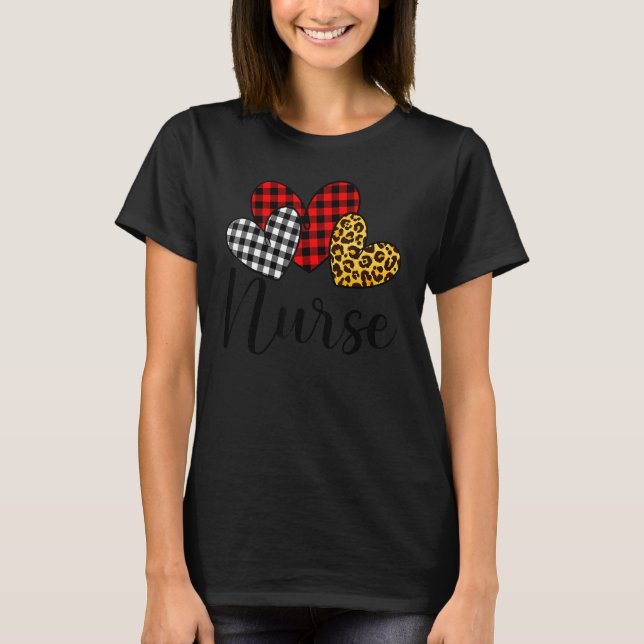 Nurse Valentines Day Red Plaid Leopard Family Matc T-Shirt (Vorderseite)