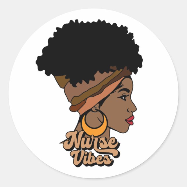 Nurse Vibes Afro Nurse African America Black Woman Runder Aufkleber (Vorderseite)