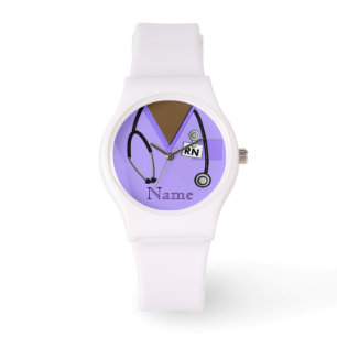 Nurse Watch Scrub Top Stethoscope Lila Armbanduhr
