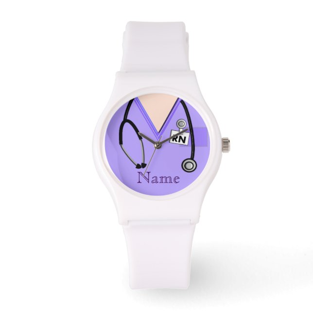 Nurse Watch Scrub Top Stethoscope Lila Armbanduhr (Vorderseite)