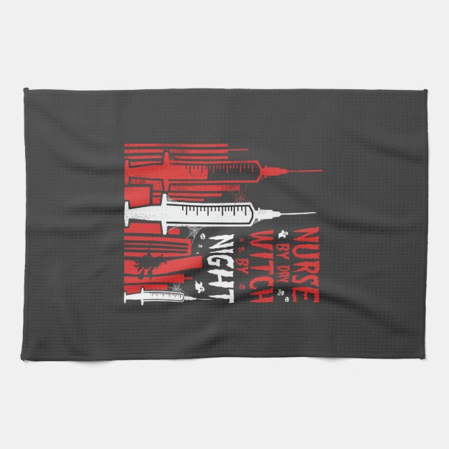 Nurse Witch Halloween Skyline Design_1 Geschirrtuch (Horizontal)