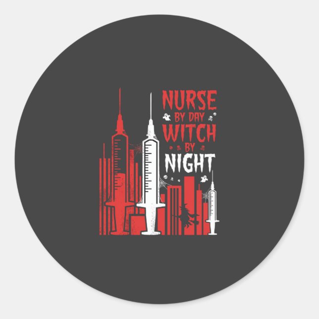 Nurse Witch Halloween Skyline Design_1 Runder Aufkleber (Vorderseite)