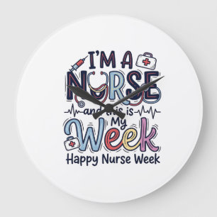 Nurse-Woche Vintage-Typografie-Shirt-Design_1 Große Wanduhr