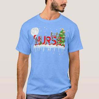 Nurse Xmas Tree Light Leopard Weihnachtsmannmütze  T-Shirt