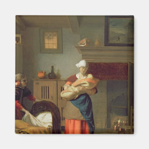 Nursemaid mit Baby in einem Innenraum Magnet
