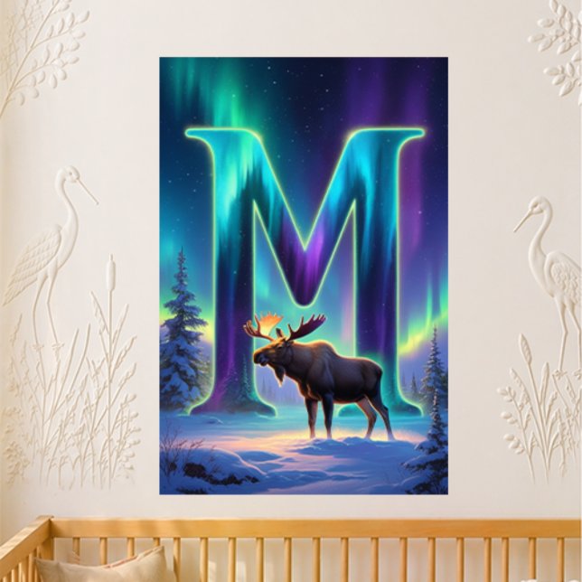 Nursery-Buchstabe M Name Nordlichter Elch Poster (Von Creator hochgeladen)