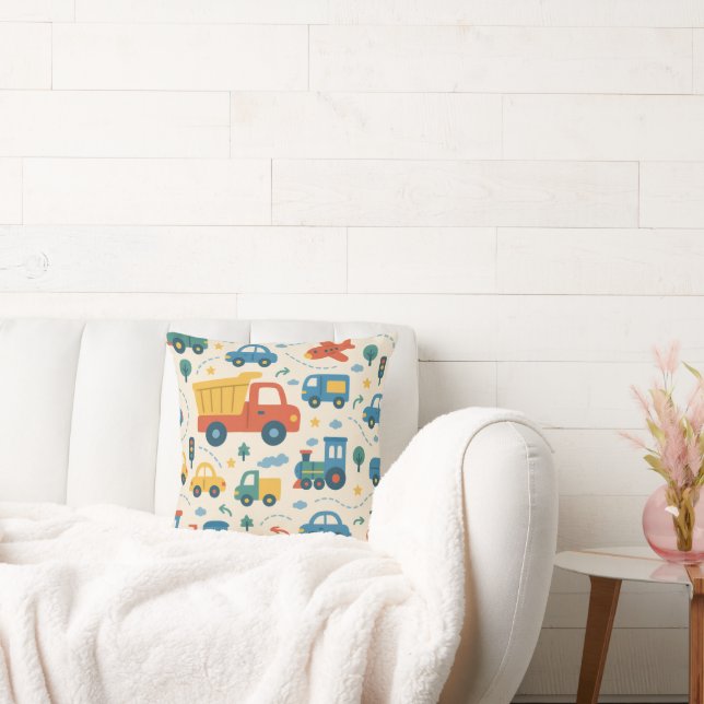 Nursery/Kids’ Room Pillow | Cars Trucks Trains Kissen (Liege)