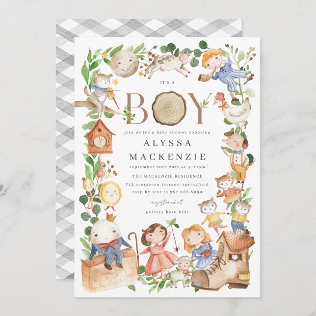 Nursery Rhymes Baby Shower Invitation Einladung (Vorne/Hinten)