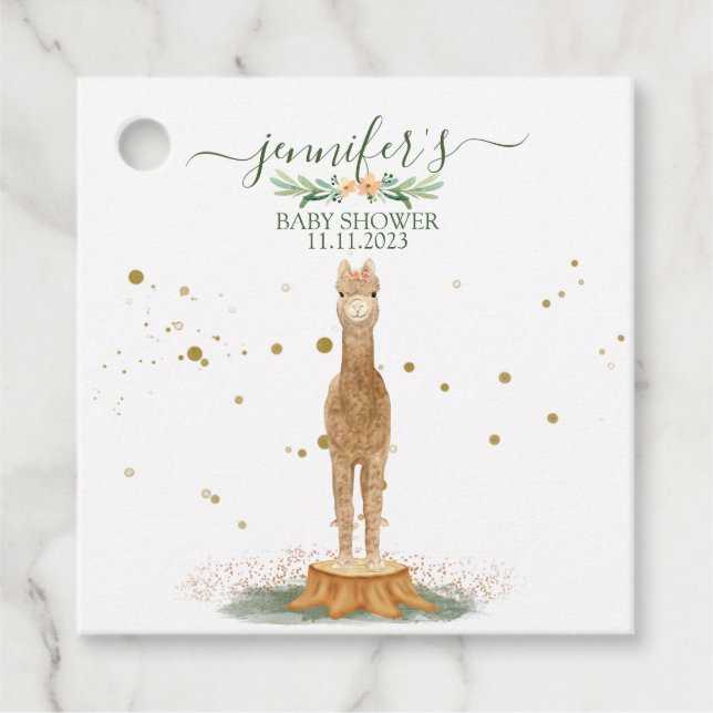 Nursery Watercolor Animal Love Alpaca Baby Geschenkanhänger (Vorderseite)