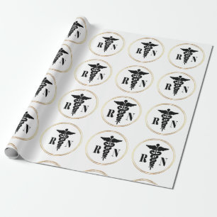 Nurses Caduceus Black and Gold Wrapping Paper Geschenkpapier