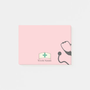 Nurses Cap Medical Stethoscope Blush Pink Name  Post-it Klebezettel