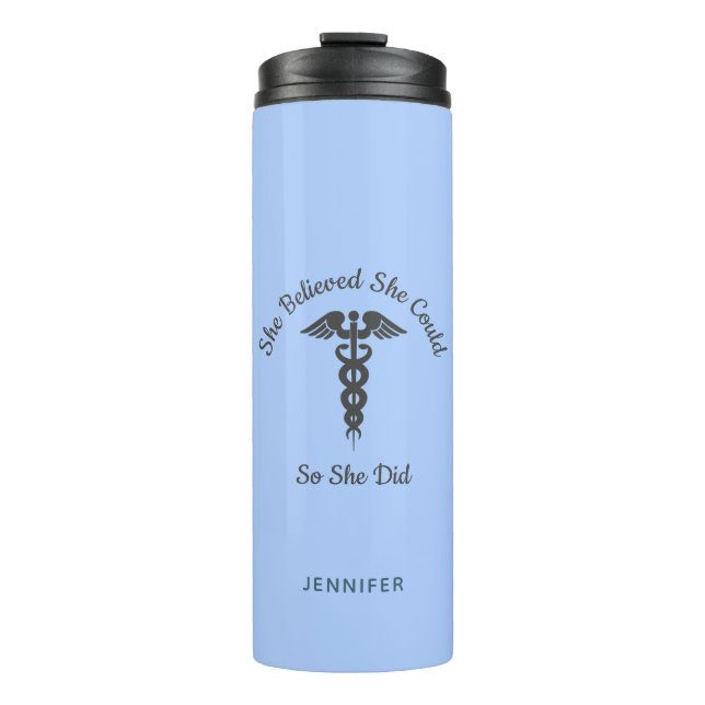 Nurse's Inspirational Pastel Blau Personalisiert Thermosbecher (Vorderseite)