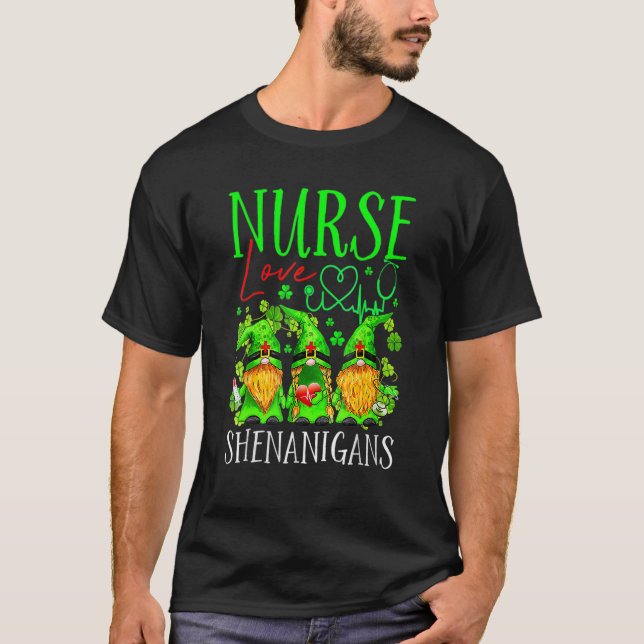 Nurses Liebe Shenanigans Gnomes Nurse St Patricks  T-Shirt (Vorderseite)