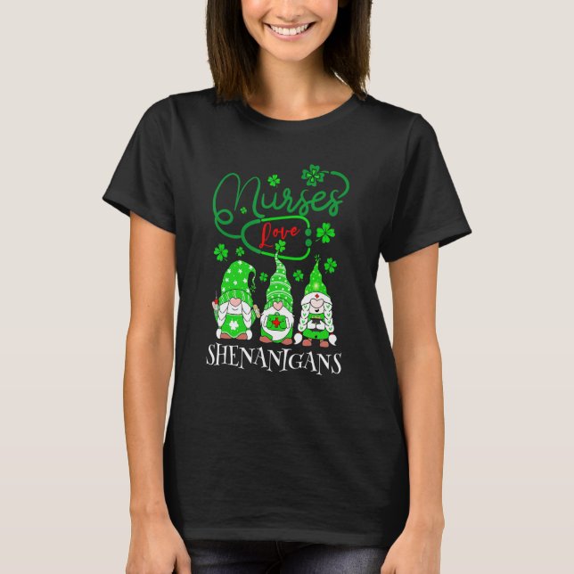 Nurses Love Shenanigans Funny Gnomes Nurse St Patr T-Shirt (Vorderseite)
