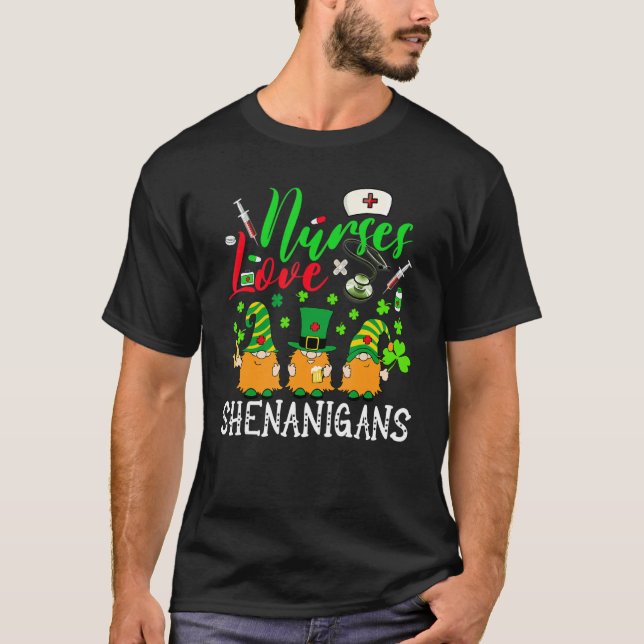 Nurses Love Shenanigans Gnomes Nurse St Patricks D T-Shirt (Vorderseite)