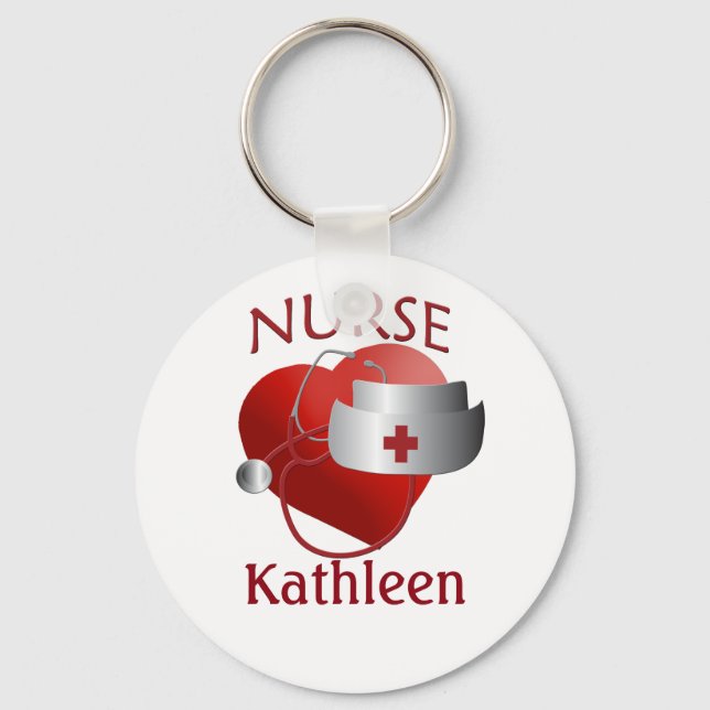 Nurses Name Nurse Heart Button Schlüsselanhänger (Vorderseite)