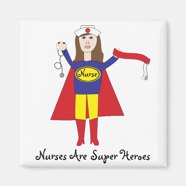 Nurses Super Heroes (Brünett) Magnet (Vorne)
