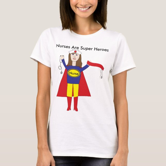 Nurses Super Heroes (Brünett) T-Shirt (Vorderseite)