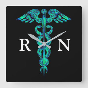 Nurse's Turquoise Caduceus Medical Square Clock Quadratische Wanduhr