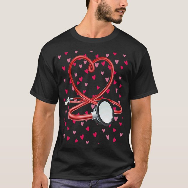 Nurses Valentines Day Hearts Stethoscope and Heart T-Shirt (Vorderseite)