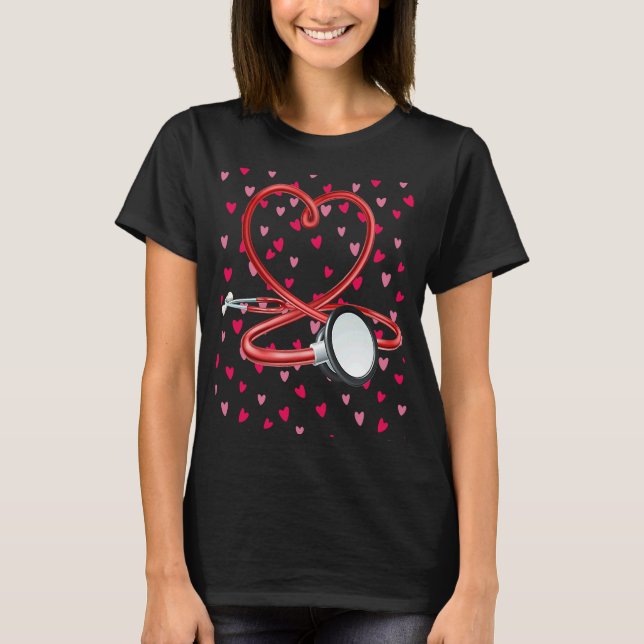 Nurses Valentines Day Hearts Stethoscope and Heart T-Shirt (Vorderseite)