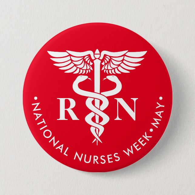 Nurses Week/Day, white caduceus RN Button (Vorderseite)