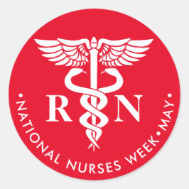 Nurses Week/Day, white caduceus RN Runder Aufkleber