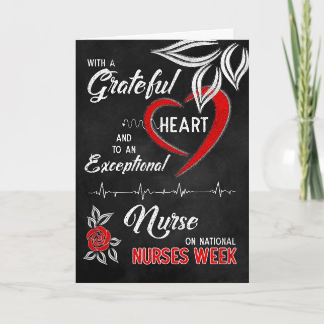Nurses Week Grateful Red Heart White Rose Chalk Dankeskarte (Vorderseite)