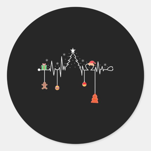 Nursing Christmas Shirt Christmas Tree Heartbeat F Runder Aufkleber (Vorderseite)