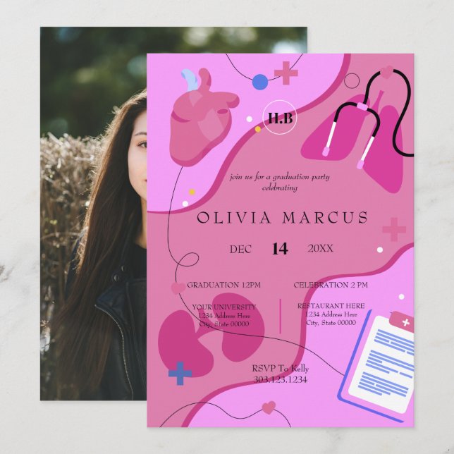 Nursing Graduation Invitation | RN Nurse Party Inv Einladung (Vorne/Hinten)