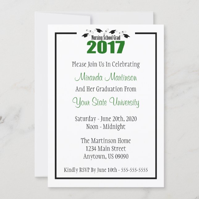 Nursing School 2017 Abschluss Invite (Green Caps) Einladung (Vorderseite)