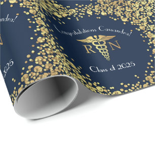 Nursing School Abschluss Navy Blue Gold Geschenkpapier