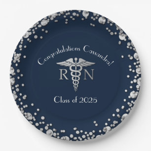 Nursing School Abschluss Navy Blue Silver Pappteller