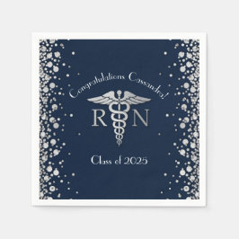 Nursing School Abschluss Navy Blue Silver Serviette