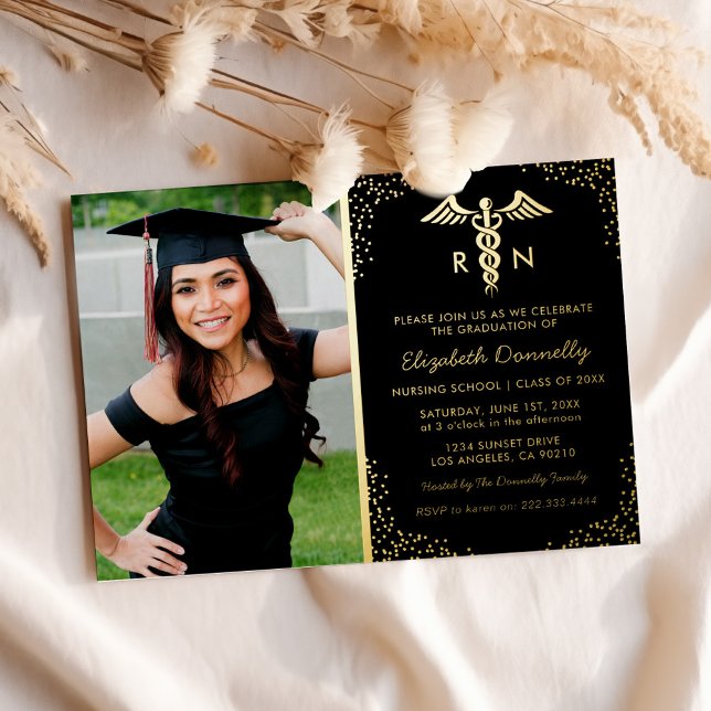 Nursing School Foto Graduation Party Real Gold Folieneinladung (Von Creator hochgeladen)