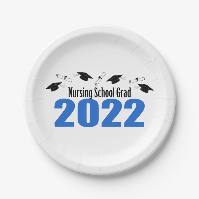 Nursing School Grad Caps & Diplomas (blau) Pappteller (Vorderseite)