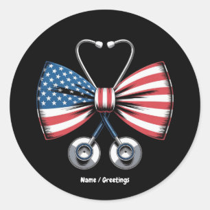 Nurth 4. Juli America Coquette Bow Stethoscope Runder Aufkleber