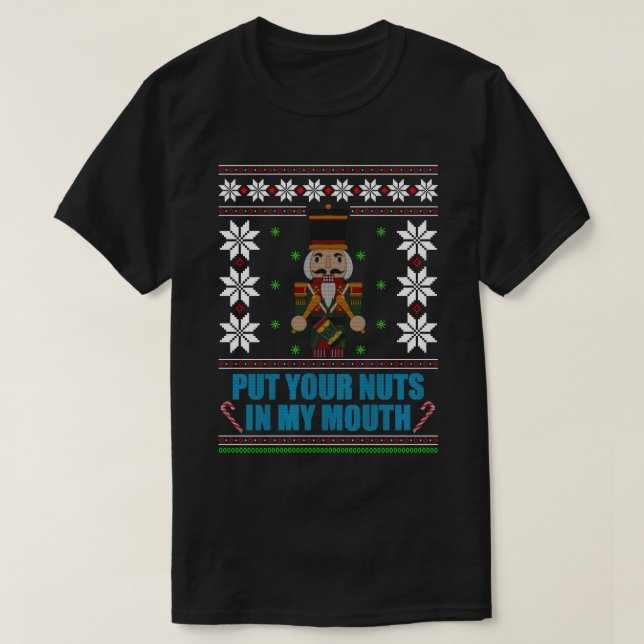 Nüsse in den Mund stecken - hässliche Weihnachten T-Shirt (Design vorne)