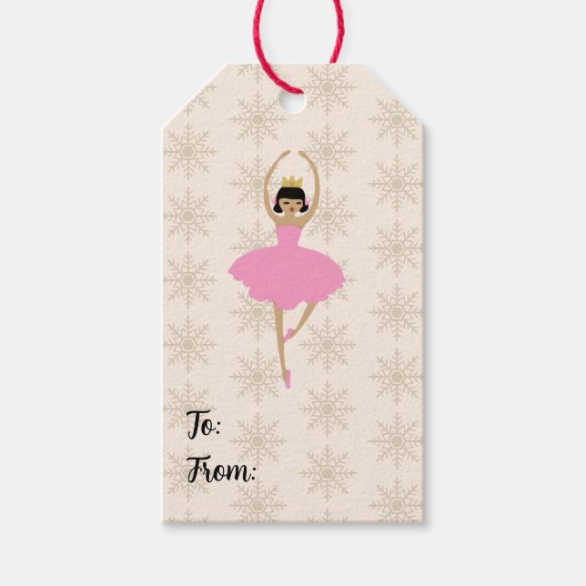 Nussknacker-Ballerina-Fee-Schneemuster Geschenkanhänger (Vorderseite)